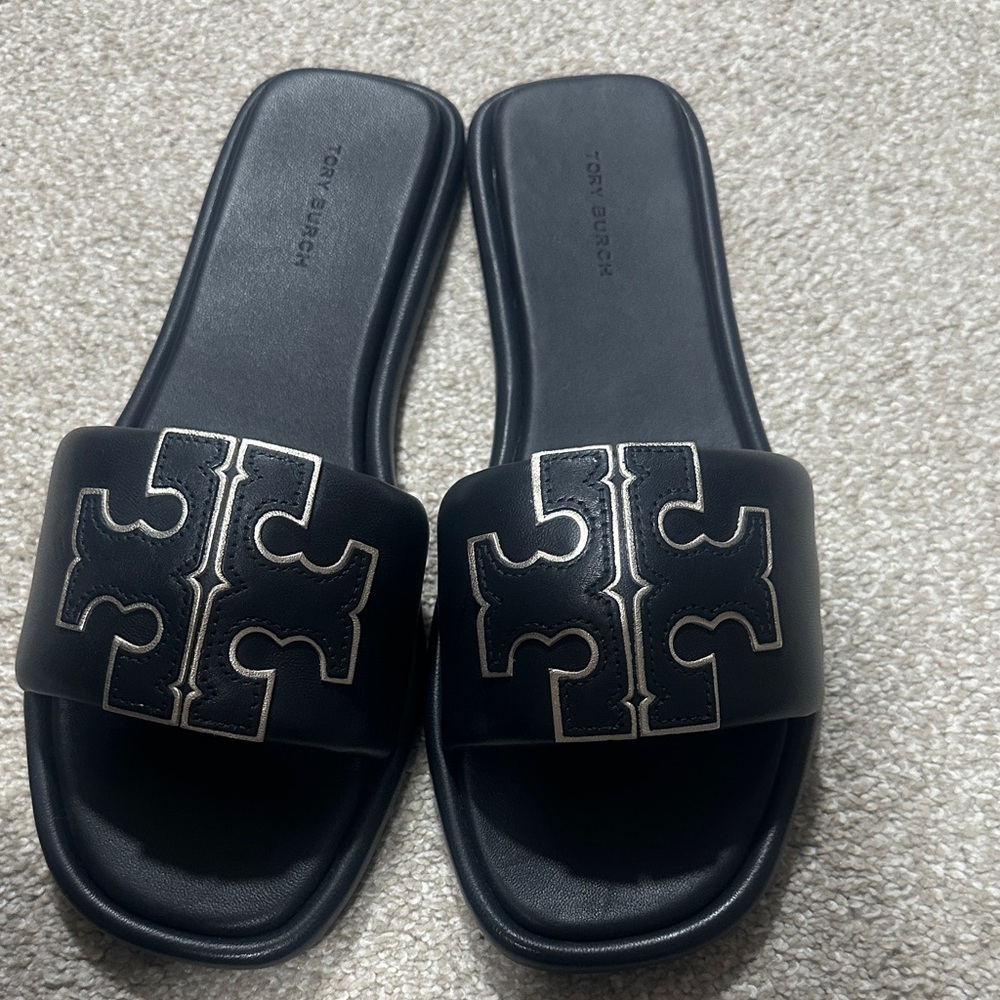 Tory Burch Black Leather Slides new